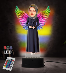Doğum Günü Hediyesi,Sevgiliye Hediye, Kişiye Özel Fotoğraflı Melek Anne Karikatür 3D Led Lamba (RGB)