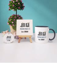 Jeoloji Mühendisi Kupa Bardak Lacivert Dekoratif Taş Baskı Anahtarlık (Model 5)