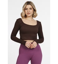 DoReMi Seamless Straplez Uzun Kollu Fitilli Büstiyer (Kahverengi)