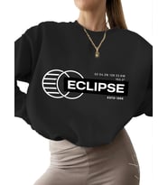 3 iplik şardonlu Sweatshirt kadın Tutulma Baskılı Bej erkek kalın unisex Sweatshirt bisiklet yaka (Siyah)