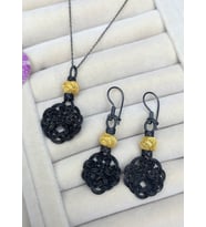Gümüş Kazaziye Aşk Düğümü Kolye Küpe Set : Gümüş-Altın : Beyaz : Gümüş : Siyah-Gümüş : Siyah-Altın (Siyah-Altın)
