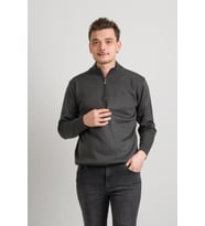 Regular Fit Yarım Balıkçı Fermuarlı Akrilik Viskon Karışımlı Erkek Triko Kazak  (Antrasit)