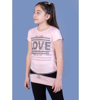 Toontoy  Kız Çocuk T-Shirt Love Varak Baskı (Pudra)