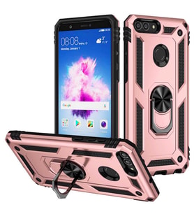 Huawei P Smart Kılıf Zore Vega Yüzüklü Standlı Zırh Kılıf (Rose)