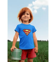 Superman baskılı pamuklu penye kumaş yazlık çocuk tişört (Mavi)