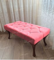 Kapitoneli Ayak Ucu Kapı Önü Antre Bench Puf Ceviz Ayak (90*45) (Pembe)