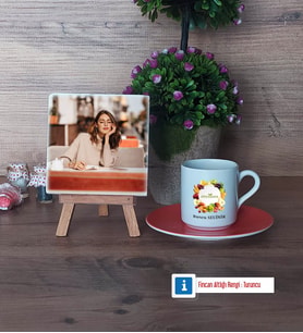 Diyetisyen Fotoğraflı Dekoratif Taş, Ahşap Altlıklı Türk Kahvesi Fincanı Hediye (Model 8)