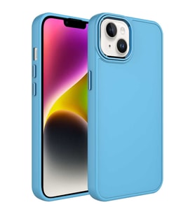 Apple iPhone 14 Kılıf Metal Çerçeve ve Buton Tasarımlı Silikon Zore Luna Kapak (Buz Mavisi)