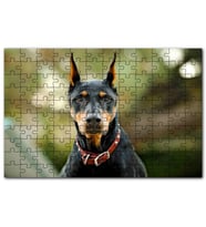 Cakapuzzle Kırmızı Tasmalı Doberman Flu Arkaplan Puzzle Yapboz MDF (Ahşap) (500 Parça)