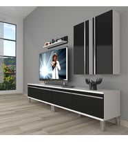 Decoraktiv Eko 5220T Mdf Krom Ayaklı Tv Ünitesi Tv Sehpası (Siyah - Beyaz)