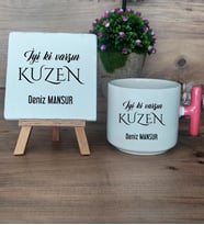 İyi Ki Varsın Kuzen Hediye Seti Kupa Bardak T Kulplu ve Dekoratif Taş Kuzene Doğum Günü Hediyesi (Model 4)