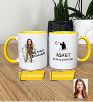 Kişiye Özel Karikatürlü Kadın Asker Kupa Bardak Asker Sevgiliye Doğum Günü Hediyesi (Sarı)