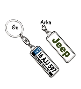 Kişiye Özel Plaka Metal Anahtarlık   Jeep Logo (Gümüş)