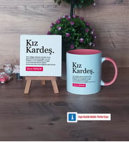 Kız Kardeş Dekoratif Taş, Kupa Bardak Kırmızı Hediye (Model 5)