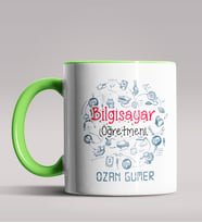 Kişiye Özel Bilgisayar Öğretmeni Tasarımlı Siyah Renk Kupa 2 (Yeşil)