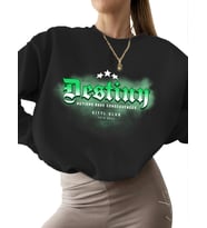 3 iplik şardonlu bisiklet yaka unisex erkek kadın kalın Bej Sweatshirt Kader Baskılı Sweatshirt (Siyah)
