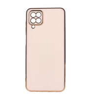 Samsung Galaxy A12 Kılıf Kenarları Gold Kamera Korumalı Renkli Pastel Silikon Mavi Açık BARK (Rose - Gold)