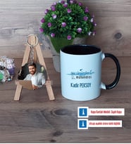 Su Ürünleri Mühendisi Kupa Bardak Beyaz ve Fotoğraflı Ahşap Anahtarlık Hediye (Model 11)