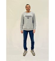 Erkek Bisiklet Yaka Rahat Kalıp 3 iplik Kalın Tokyo Baskılı  Sweatshirt SPR24SW30 ( Gri-Melanj)