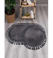 My Evilla Modern Simirna Dekoratif  Peluş Oval Ponpon Saçaklı Klozet Takımı (Antrasit)