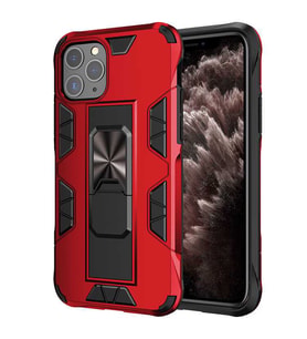 iPhone 11 Pro Max Kılıf Metal Standlı Manyetikli Ultra Koruma (Kırmızı)