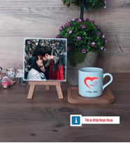Sevgiliye Hediye Fotoğraflı Dekoratif Taş, Ahşap Altlıklı Türk Kahvesi Fincanı Hediye (Model 1)