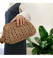Başak Model Kağıt Clutch,  El Yapımı Astarlı El Çantaları (Bej)