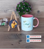 İsme Özel Doğum Günü Hediyesi Kupa Bardak Beyaz ve Fotoğraflı Ahşap Anahtarlık Hediye (Model 6)