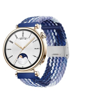 Sneezy Huawei Watch GT 4 41mm İle Uyumlu 18mm Metal Klips Solo Fiberlink Örgü Kordon (Beyaz-Mavi)