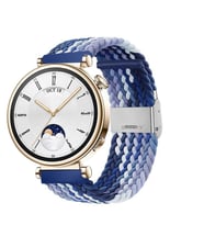 Sneezy Huawei Watch GT 4 41mm İle Uyumlu 18mm Metal Klips Solo Fiberlink Örgü Kordon (Beyaz-Mavi)