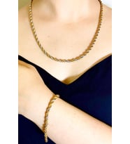 Unisex Gümüş Kaplama Kalın Burgu Çelik Kolye Ve Bileklik Set 3mm (Gümüş - Altın)
