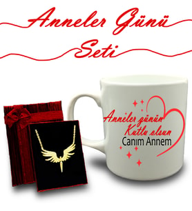 Anneler Gününe Özel Kupa & Mikail Melek Kolye Hediye Seti (Model 2)