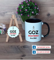 Göz Doktoru Kupa Bardak Kırmızı ve Ahşap Anahtarlık Hediye Tıp Bayramı Hediyesi (Model 10)