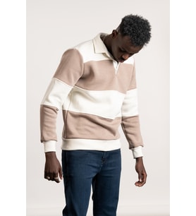 FBI Polo Yaka Kalın Çizgili 3 İplik İçi Şardonlu Slimfit Sweatshirt (Kahverengi)