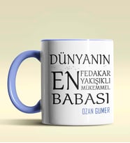 Kişiye Özel Dünyanın En En En Babası Temalı Siyah Kupa Bardak (Mavi)