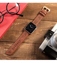 vagave Apple Watch Crazy Deri Kordon Oval Uçlu 42 44 45 mm Uyumlu (Taba)