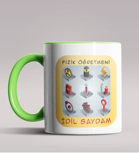 Kişiye Özel Fizik Öğretmeni Tasarımlı Siyah Renk Kupa Bardak 4 (Yeşil)