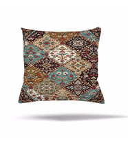 Çiçek Mozaik Kilim Etnik Desen Gizli Fermuarlı Yastık Kılıfı Kırlent Kılıfı Koltuk Yastık Kılıfı  (MAVI-BEYAZ)
