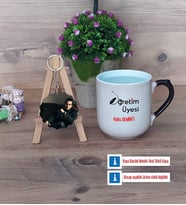 Öğretim Üyesi Kupa Bardak Beyaz ve Fotoğraflı Ahşap Anahtarlık Hediye Öğretmenler Günü Hediyesi (Model 10)