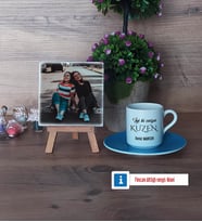 Kuzene Hediye Fotoğraflı Dekoratif Taş, Ahşap Altlıklı Türk Kahvesi Fincanı Hediye (Model 5)