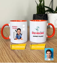 Kişiye Özel Karikatürlü Diş Hekimi Hediye Kupa Bardak Erkek Diş Hekimine Tıp Bayramı Hediyesi (Turuncu)