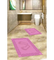 EVDEYA Dijital Yıkanabilir Çerçeveli Ayak İzi Desen İkili Banyo Halısı Klozet Takımı, KLOZET-18-BEYAZ, (Pembe)