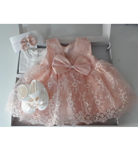 Kız Bebek Hediyelik Mevlüt Takımı Gelinlik Yenidoğan Doğum Bayram Babalar Günü Hediyesi Baby Shower Elbisesi Orjinal Kutusunda Hediye Paketli (Somon)