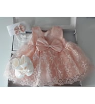 Kız Bebek Hediyelik Mevlüt Takımı Gelinlik Yenidoğan Doğum Bayram Babalar Günü Hediyesi Baby Shower Elbisesi Orjinal Kutusunda Hediye Paketli (Somon)