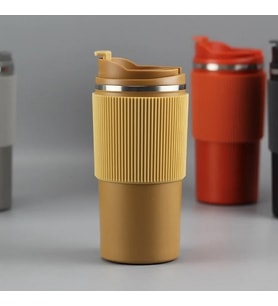 450ml Silikon Kol 304 Paslanmaz Çelik Termos Taşınabilir Coffe Cup (Bej)