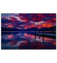 Cakapuzzle Mor Bulutlar, Günbatımı, Göl ve İskeledeki Adam  Puzzle Yapboz MDF (Ahşap) (500 Parça)