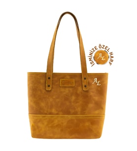 Isminize Özel Kişiselleştirilebilir Rainbow Deri Tote Bag (Hardal Sarısı)