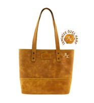 Isminize Özel Kişiselleştirilebilir Rainbow Deri Tote Bag (Hardal Sarısı)