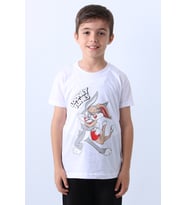 ERKEK ÇOCUK TSHİRT KARAKTER BASKILI BİSİKLET YAKA F16 (Beyaz)