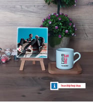 Arkadaşa Hediye Fotoğraflı Dekoratif Taş, Ahşap Altlıklı Türk Kahvesi Fincanı Hediye (Model 1)
